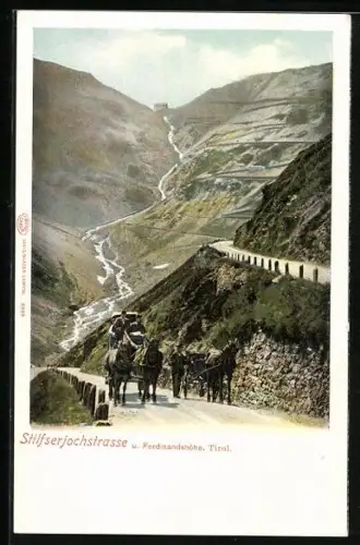 AK Stilfserjochpass, Blick zum Hotel Ferdinandshöhe, Pferdekutsche