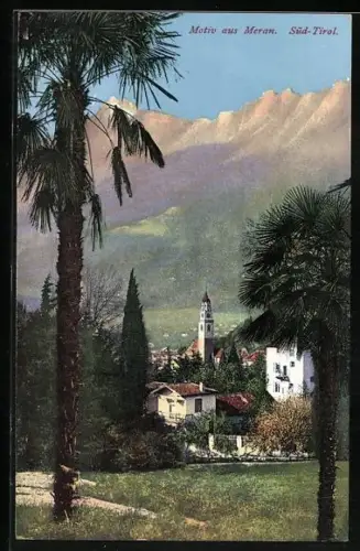 AK Meran, Ortsansicht mit Kirche