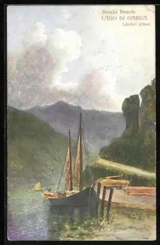 AK Strada Ponale, Lago di Garda, Landori pittore, Segelboot