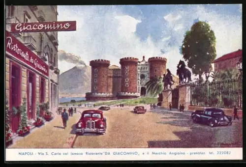 Künstler-AK Napoli, Via S. Carlo col famoso Ristorante Da Giacomino