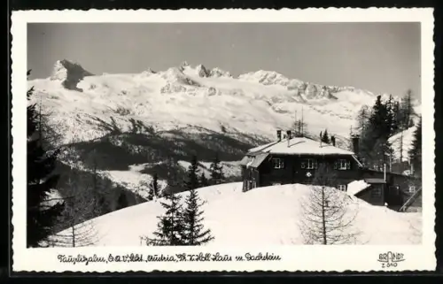 AK Theodor Karl Holl Haus, Berghütte auf der Tauplitzalm mit Blick zum Dachstein