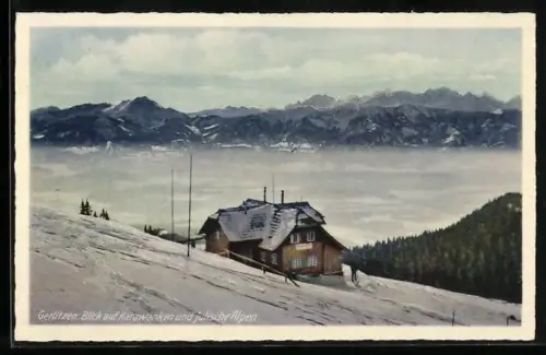 AK Pöllinger Hütte, Berghütte mit Blick auf Karawanken und Julische Alpen