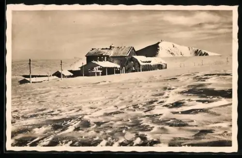 AK Wiesenbaude, Berghütte im winterlichen Riesengebirge
