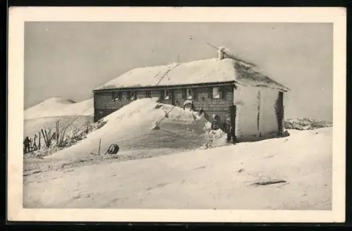 AK Fischerhütte, Berghütte am Kaiserstein, Hochschneeberg im Winter