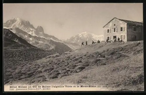 AK Hotel Suisse, Berghütte am Col de Balme, Blick zum Mont-Blanc