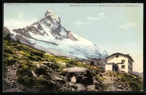 AK Staffelalp, Berghütte mit Blick zum Matterhorn