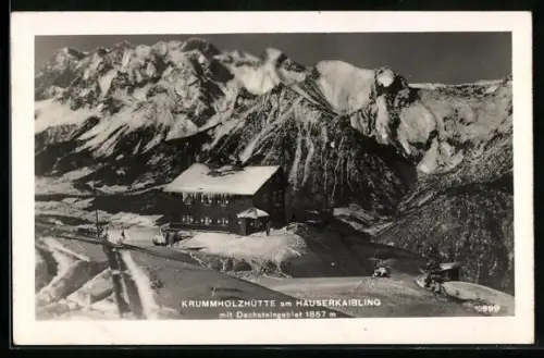 AK Krummholzhütte, Berghütte am Hauserkaibling, Blick auf das Dachsteingebiet