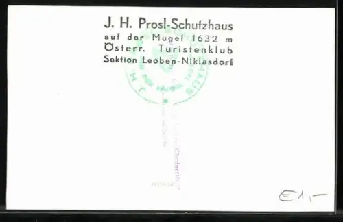AK J. H. Prosl-Schutzhaus, Berghütte auf der Mugel