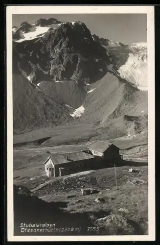 AK Dresdnerhütte mit den Stubaieralpen