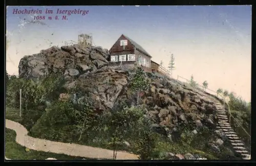 AK Hochsteinhütte im Isergebirge mit Aussichtsturm