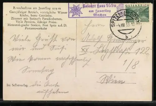 AK Rasocherhaus am Jauerling und Mann mit Hund