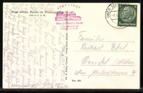 AK Neue Schlesische Baude, Berghütte im Riesengebirge