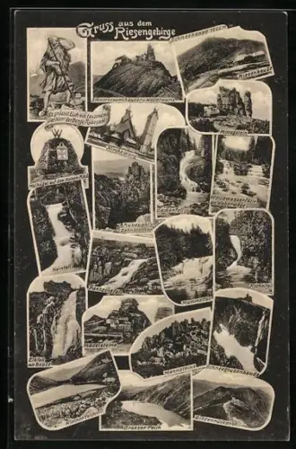 AK Riesengebirge, Pantschefall, Riesenbaude, Mannsteine, Hainfall