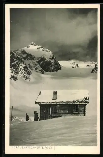 AK Jürg Jenatschhütte /Engadin, Berghütte im Schnee