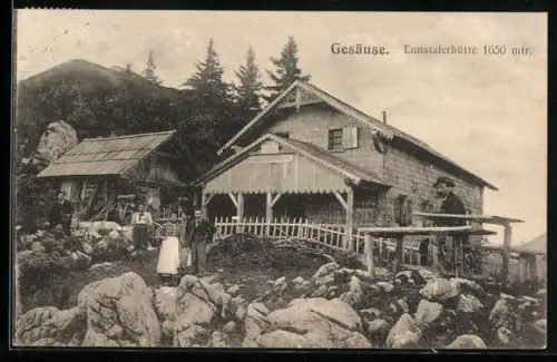 AK Ennstalerhütte /Gesäuse, Berghütte mit Besuchern