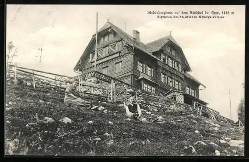 AK Stubenberghaus, ein Pärchen sitzt am Hang