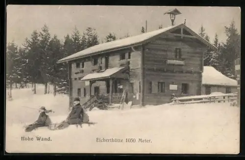 AK Eicherthütte /Hohe Wand, Berghütte im Schnee