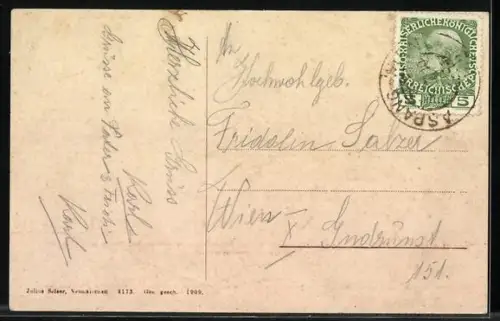 AK Eichert-Hütte, Wanderer vor der Hütte