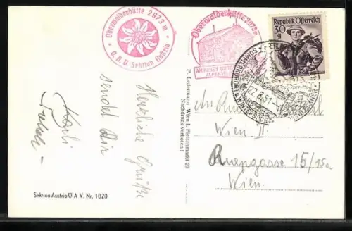 AK Oberwalder Hütte auf dem grossen Burgstall, Berghütte des Ö. A. V. Sektion Austria gegen Bärenkopf