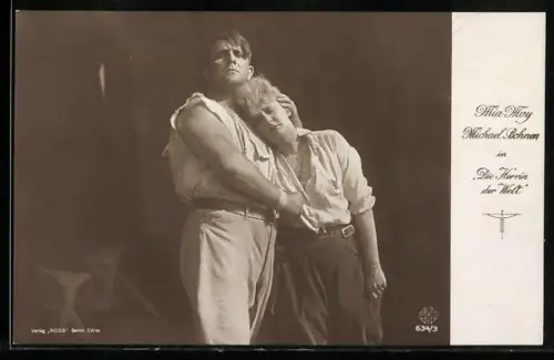 AK Schauspielerin Mia May und Schauspieler Michael Bohnen in Die Herrin der Welt, Filmszene