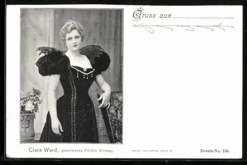 AK Schauspielerin Clara Ward, geschiedene Fürstin Chimay, in eleganter Abendrobe