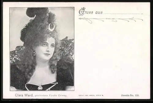 AK Schauspielerin Clara Ward, geschiedene Fürstin Chimay, mit extravagantem Kopfschmuck
