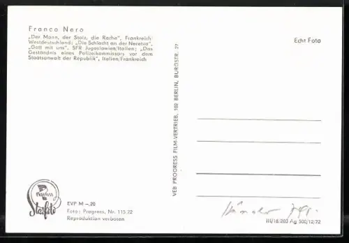 AK Schauspieler Franco Nero in dem Film Der Mann, der Stolz, die Rache