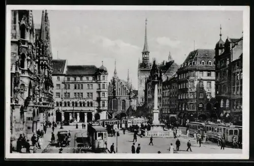 AK München, Marienplatz mit Strassenbahn