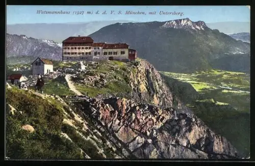 AK Watzmannhaus mit Blick auf Untersberg