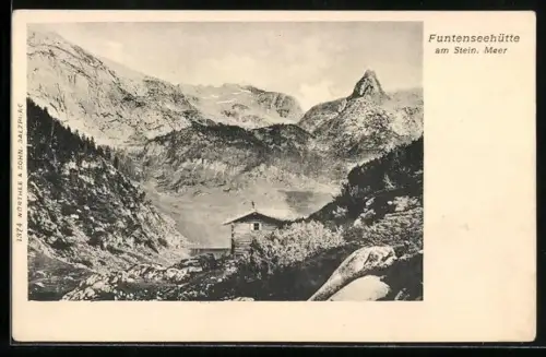 AK Funtenseehütte, Ansicht mit Funtensee am stein Meer