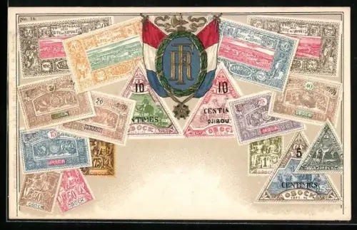 AK Briefmarken und Wappen Protectorat deja Cote des Somalis, Flagge