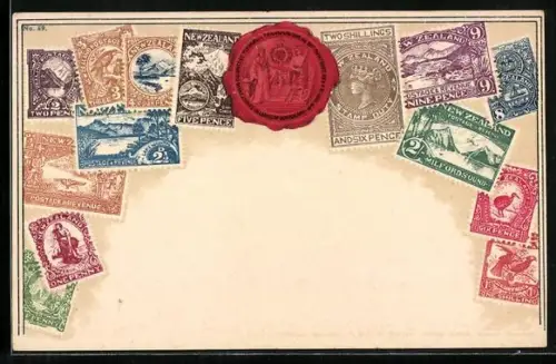 AK Wappen und Briefmarken von New Zealand / Neuseeland
