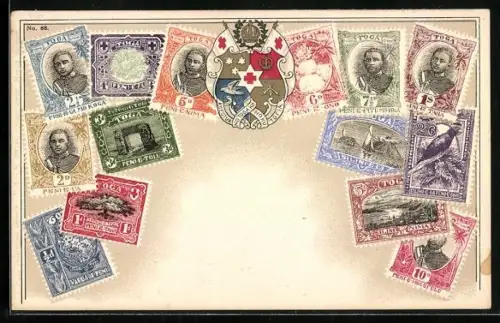 AK Briefmarken aus Toga, Wappen