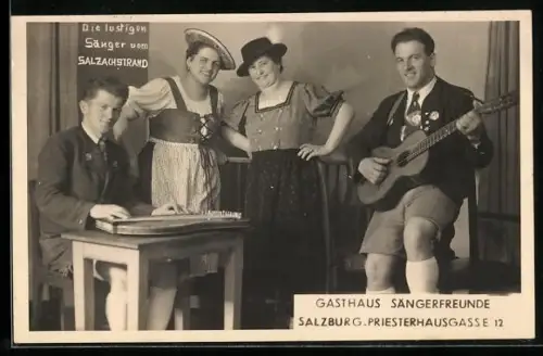 AK Salzburg, Gasthaus Sängerfreunde, Priesterhausgasse 12, Trachtenkapelle