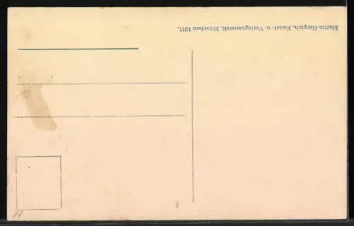 AK München, Münchner Kindl und zwei Kinder am Wegweiser nach München