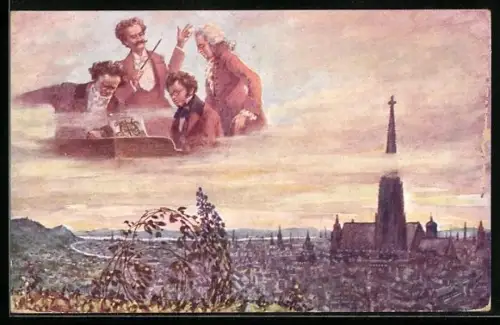 AK Österreichische Meisterkomponisten, Beethoven, Strauss. etc.