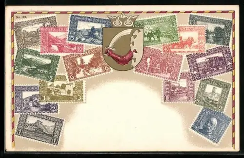 AK Bosnien-Herzegowina, Briefmarken und Wappen