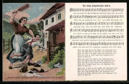 AK Lied Da muss aufgeworzelt wär`n, Mutter versohlt ihrem frechen Sohn den Hintern
