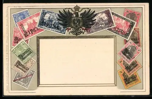 AK Briefmarken und Reichsadler des Deutschen Reiches, Reichspost
