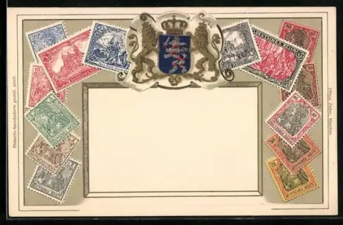 AK versch. Briefmarken und Wappen