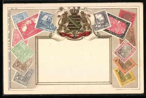 AK Briefmarken des Deutschen Reiches, Wappen des Königreichs Sachsen