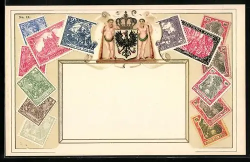 AK Deutsches Reich, Briefmarken mit Wappenadler