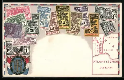 AK Briefmarken aus Dahomey mit Wappen