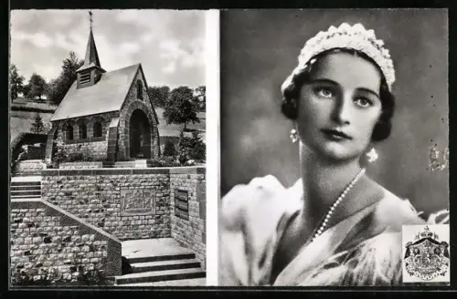 AK Küssnacht a. Rigi, Gedächtniskapelle, Portrait Königin Astrid von Belgien mit Krone und Perlenschmuck