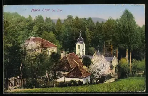 AK Maria Grün bei Graz, Ortspartie an der Kirche