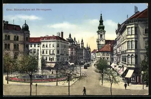 AK Graz, Bismarckplatz mit der Herrengasse