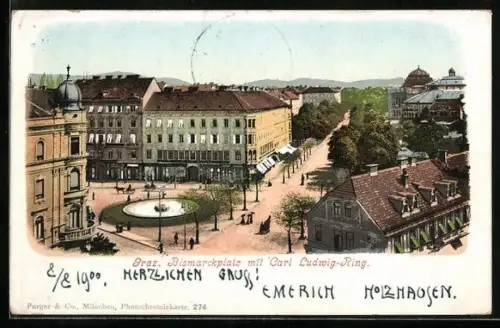AK Graz, Der Bismarckplatz mit dem Carl Ludwig-Ring