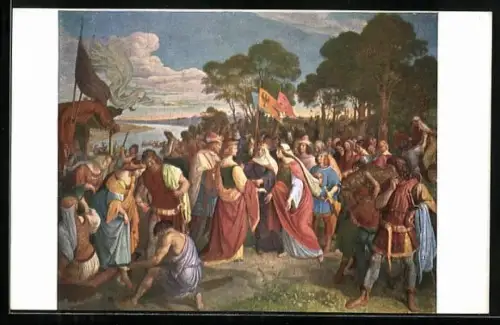 Künstler-AK Julius Schnorr von Carolsfeld: Das Nibelungenlied, Ankunft Brunhildens u. König Gunthers in Worms