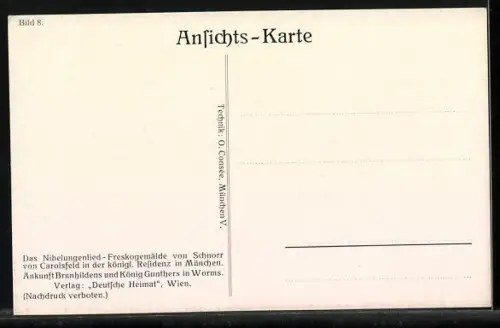 Künstler-AK Julius Schnorr von Carolsfeld: Das Nibelungenlied, Ankunft Brunhildens u. König Gunthers in Worms