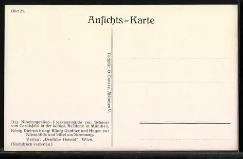 Künstler-AK Julius Schnorr von Carolsfeld: Das Nibelungenlied, König Dietrich bringt Gunther u. Hagen vor Kriemhilde